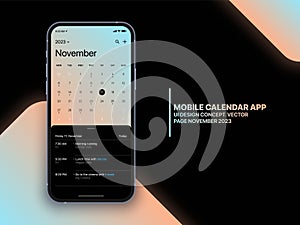 Mobile App Calendar 2023 with To Do List and Tasks Vector UI UX Design Concept