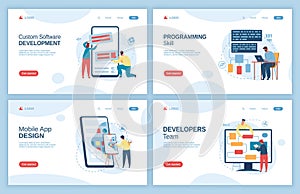 Mobile app design, software development landing page template. Programming skills, ui ux design, building website