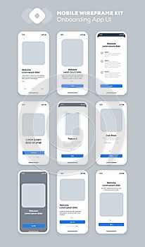 Mobile app design. UI UX wireframe kit for smartphone.