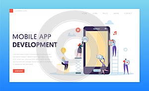 Mobile App Development Ab Test Landing Page. Software Developer Character Provide Ux Innovation Design for Application