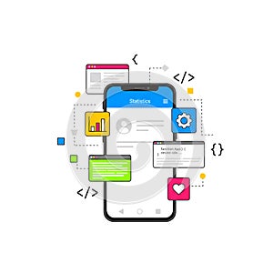 Mobile App Development Concept with Data Analytics Display