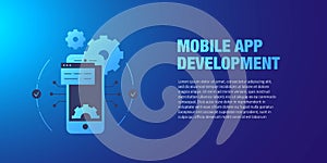 Mobile App development concept. Mobile interface design, App technology flat style