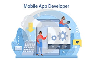 Mobile app development concept. Modern technology and smartphone