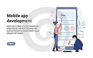 Mobile app development concept phone and designers