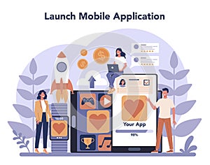 Mobile app development concept set. Modern technology
