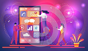 Mobile App Development Concept with Tiny Character