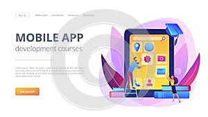 Mobile app development courses concept landing page