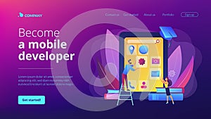 Mobile app development courses concept landing page