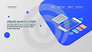 Mobile app development, creative web application, software programming, coding, landing page template vector.