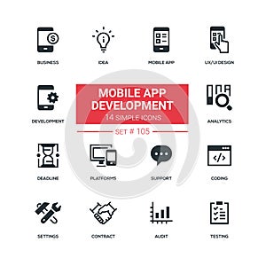 Mobile app development - flat design style icons set