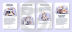 Mobile app development mobile application banner set. Modern