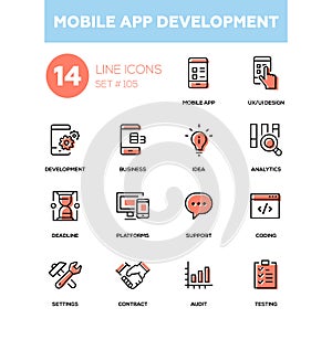 Mobile app development - modern line design icons set