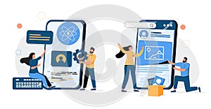 Mobile app development process abstract concept vector illustration set. React native mobile app, experience design