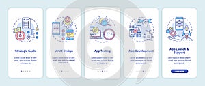 Mobile app development process onboarding mobile app page screen with concepts
