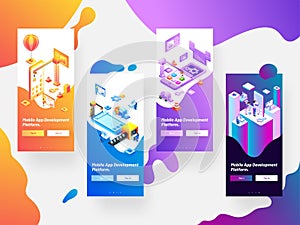 Mobile App Development splash screen mockups on abstract background can be used for website and mobile application.