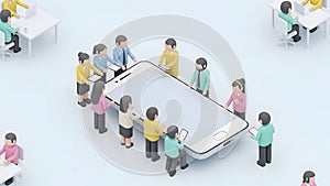 Mobile App Development Teamwork 3D People Around Phone