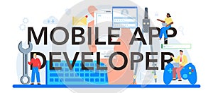 Mobile app development typographic header. Modern technology