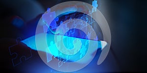 Mobile App Development and UX UI Design Digital Integration Interface on Virtual Screen