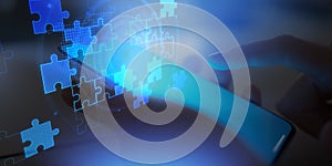 Mobile App Development and UX UI Design Digital Integration Interface on Virtual Screen