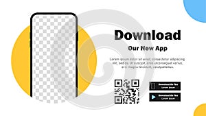 Mobile App. Download app. Banner page for downloading a mobile application. Smartphone blank screen for your applications. Vector