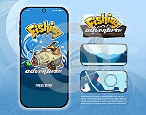Mobile app for the game Fishing Adventure. Suggestions for lettering and start pages