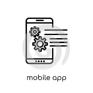 Mobile app icon. Trendy modern flat linear vector Mobile app icon on white background from thin line Programming collection