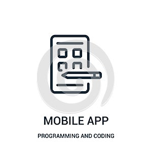 mobile app icon vector from programming and coding collection. Thin line mobile app outline icon vector illustration