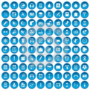 100 mobile app icons set blue