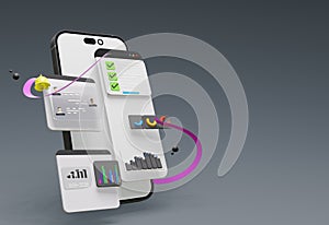 Mobile app interface with analytics and.