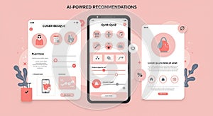 Mobile app interface concept showcasing AI-powered recommendations. The design