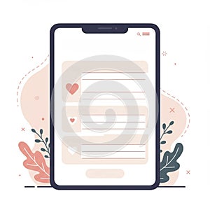 Mobile App Interface Design with Heart Icons and Floral Elements