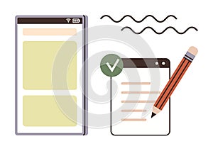 Mobile App Interface with Document Checklist and Pencil for Task Management and Organization