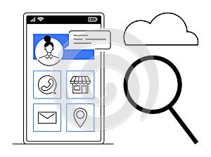 Mobile App Interface With Search, Cloud, and Communication Elements for Digital Interaction
