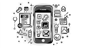 Doodle Icons Smartphone Apps, Ideas, and Digital Communication Montage