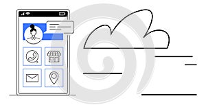 Mobile App Interface with User Profile and Cloud Connectivity Concept