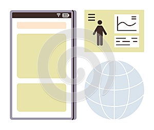 Mobile app interface with user profile and global data visualization concept