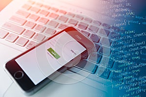 Mobile app programing on smartphone concept