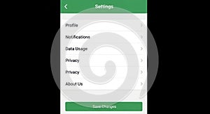Mobile app settings screen with options and save button