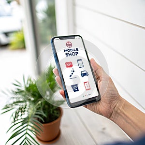 Mobile shop application isolated on white background