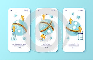 Mobile app templates with vector illustrations on disinfection and combating Covid-19