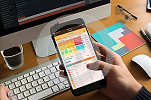 Mobile app ui design software graphic development concept with designer testing on light background