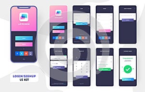 Mobile App UI or UX design with different login screens.