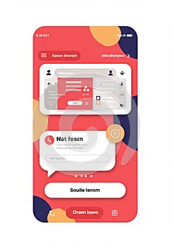 Mobile app user interface design with vibrant colors and abstract patterns. Features