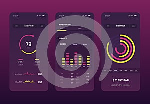 Mobile app user interface screen. UI, UX, GUI web icons for responsive website. Futuristic kit with charts, diagrams and statistic