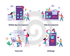 Mobile app and web development banner concept set