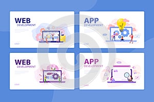 Mobile app and web development banner concept set.