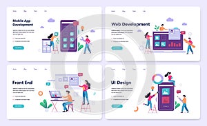 Mobile app and web development banner concept set