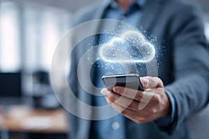 Mobile Application Cloud Service Data Storage Concept on Phone