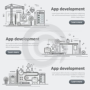 Mobile application development building process banner set