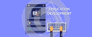 Mobile application development - coding - programming concept. Flat design vector banner.